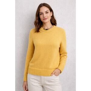 J.Crew Mustard Yellow Sweater Women Size M Merino Wool Blend Crewneck Soft Cozy